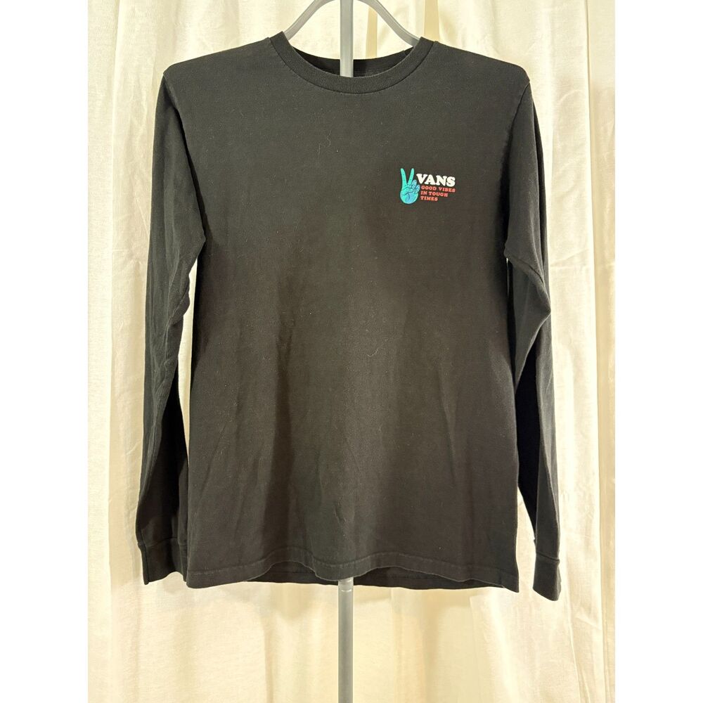 Vans Good Vibes In Tough Times Off The Wall Long Sleeve Graphic Shirt S Black